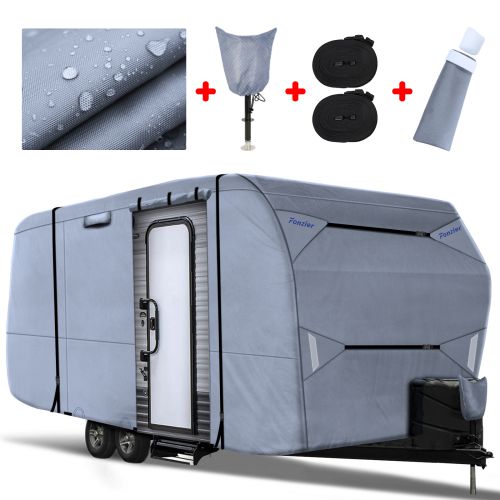 Upgraded Travel Trailer Cover - 26'1" To 28'6" Fit, 800D Waterproof, With Gutter & Tire Covers
