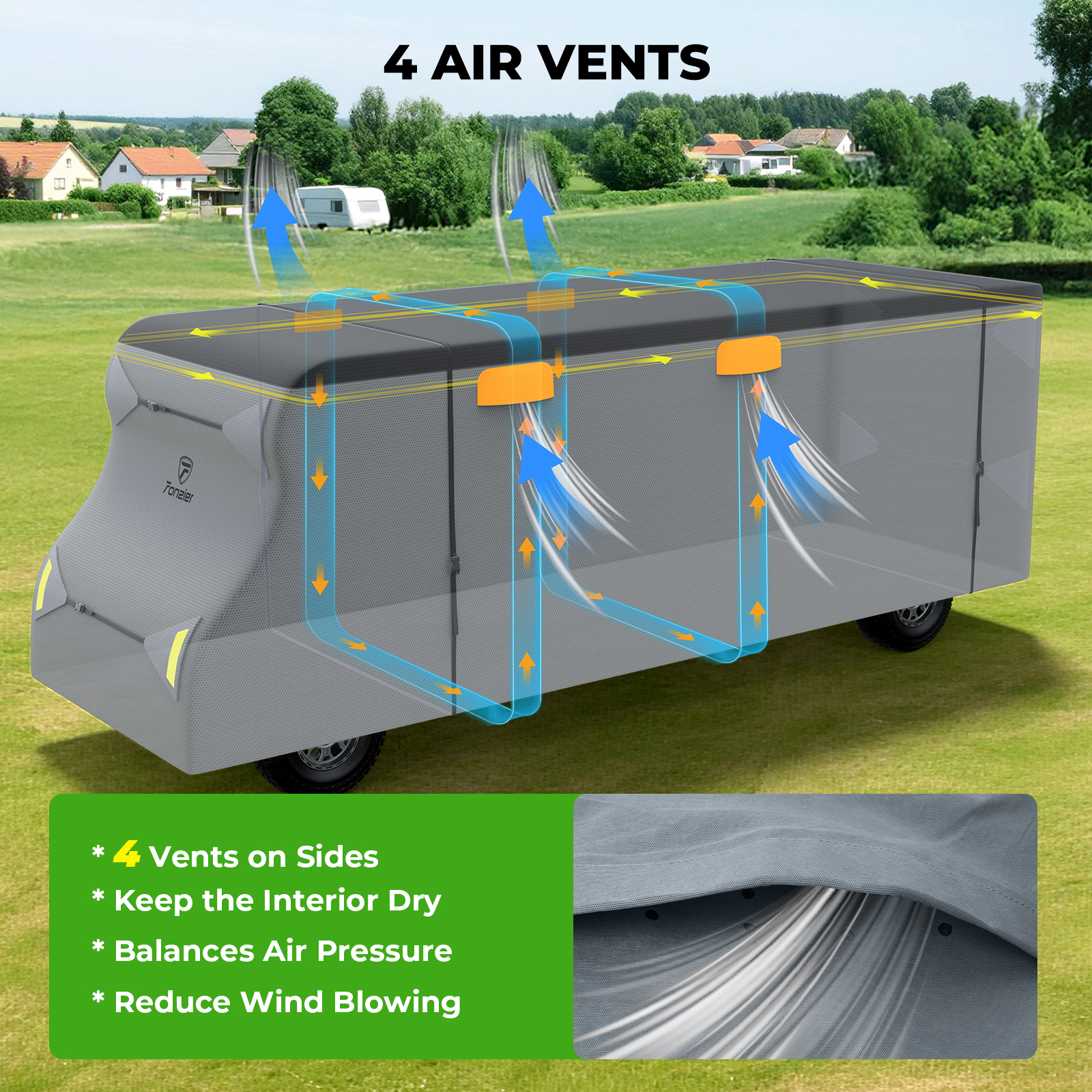 Class C RV Cover Set, Fonzier Heavy Duty 7 Layers RV Cover Fits 29-32FT, RV Cover for Class C Motorhome Camper Breathable Rip-Stop with 2Pcs Long Straps & Gutter Spout Covers - Light Gray - Image 7