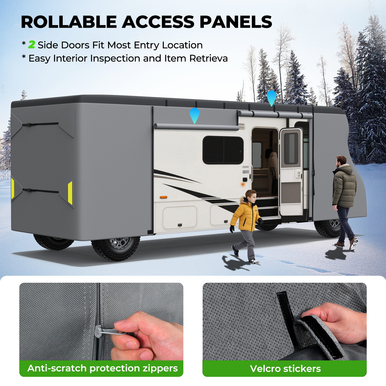 Class C RV Cover Set, Fonzier Heavy Duty 7 Layers RV Cover Fits 29-32FT, RV Cover for Class C Motorhome Camper Breathable Rip-Stop with 2Pcs Long Straps & Gutter Spout Covers - Light Gray - Image 8